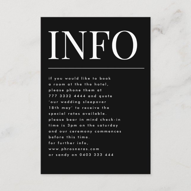 Carte D'accompagnement Classic Bold Gros Détails Monogramme Onyx Tuxedo I (Devant)