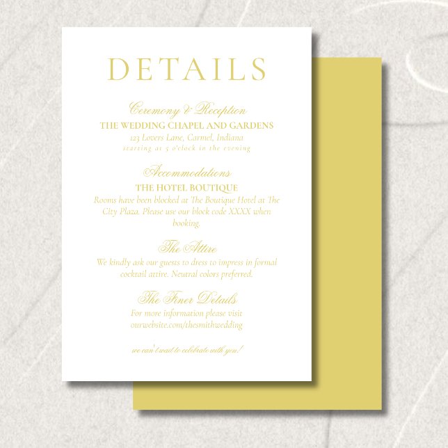 Carte D'accompagnement Classic Chartreuse Minimalist Wedding Details (Classic Chartreuse Minimalist Wedding Details Enclosure Card)