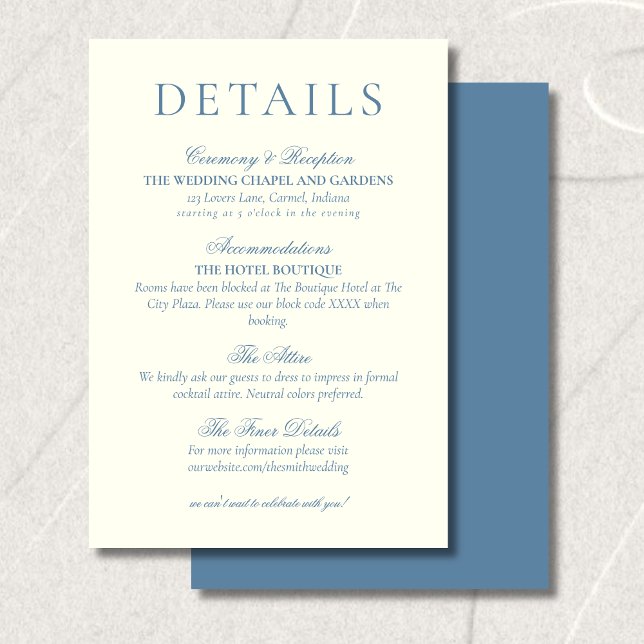 Carte D'accompagnement Classic Dusty Blue Minimalist Wedding Details (Classic Dusty Blue Minimalist Wedding Details Enclosure Card)