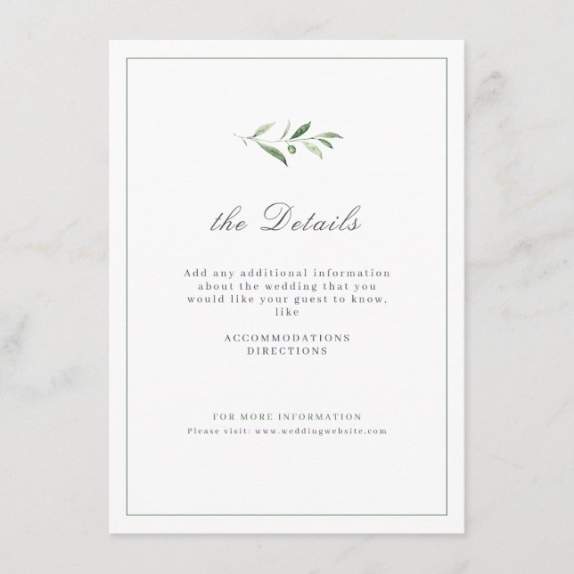 Carte D'accompagnement Classic Elegance Script Green Détails Mariage (Devant)