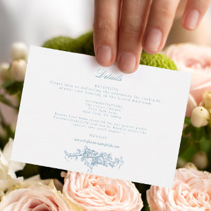 Carte D'accompagnement Classic Elegant Bleu et Blanc Floral Toile