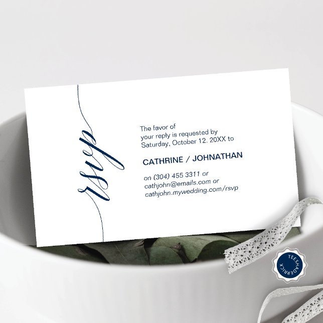 Carte D'accompagnement Classic élégant, Script bleu marine, RSVP Party (Elegant Classic, Navy Blue Script, Wedding Party RSVP Enclosure Card)