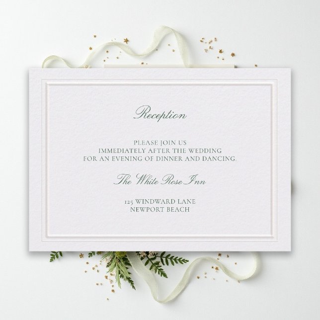 Carte D'accompagnement Classic Green Elevated Pearl Wedding Reception (modern classic wedding reception details forest green type double frame pearl formal traditional)