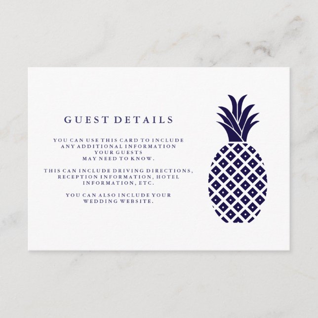 Carte D'accompagnement Classic Navy Pineapple Mariage Détails de l'invité (Devant)