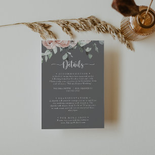 Carte D'accompagnement Classic Rose Rose Floral Grey Détails du Mariage