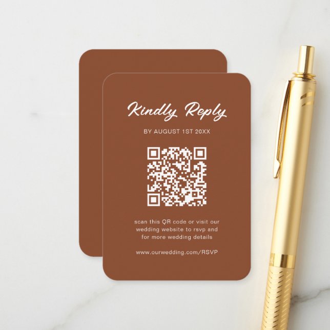 Carte D'accompagnement Classic Rustic Terracotta QR Code Mariage RSVP (Devant/Arrière en situation)