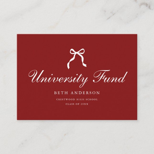 Carte D'accompagnement Classic Script Coquette Graduation University Fund (Devant)