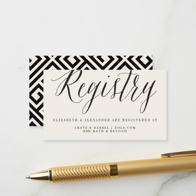 Carte D'accompagnement Classic Simple Script Moderne Chic Mariage Registr (Devant/Arrière en situation)