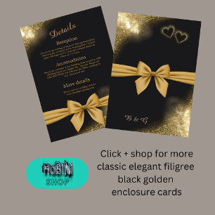 Carte D'accompagnement classique élégant filigree noir or mariage