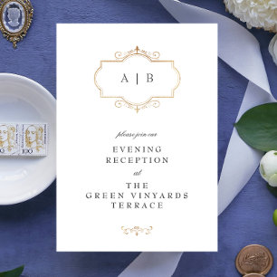 Carte D'accompagnement classique romantique mariage monogramme d'or tradi