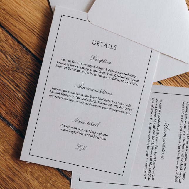 Carte D'accompagnement Classy Calligraphy Black and White Wedding Details (Créateur téléchargé)