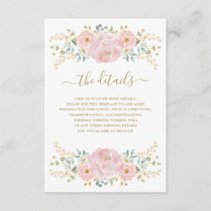 Carte D'accompagnement Classy Pink Gold Botanical Détails sur le Mariage 