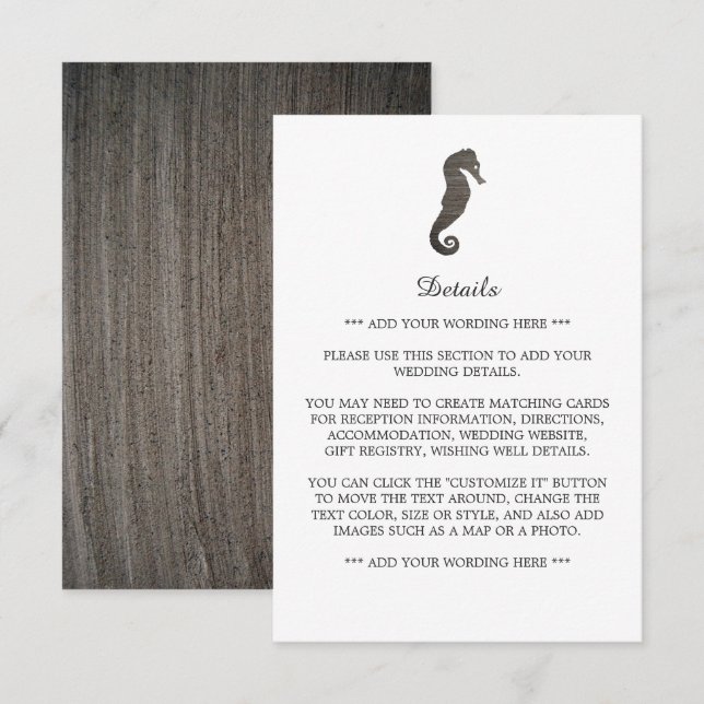 Carte D'accompagnement Clay Seahorse Beach Wedding Détail (Devant / Derrière)
