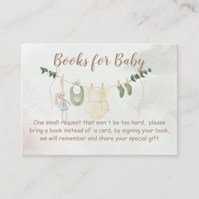 Carte D'accompagnement Clothes on a line boho baby shower book request (Devant)
