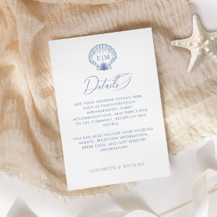 Carte D'accompagnement Coastal Blue Beach Monogramme Détails du Mariage