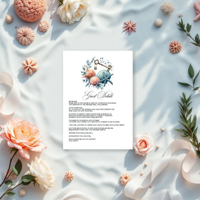 Carte D'accompagnement Coastal Chic Beach Wedding Détails de l'invité (Coastal Chic Beach Wedding Guest Details Enclosure Card)