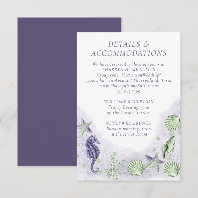Carte D'accompagnement Coastal Chic | Purple and Lime Green Détails de l' (Devant / Derrière)