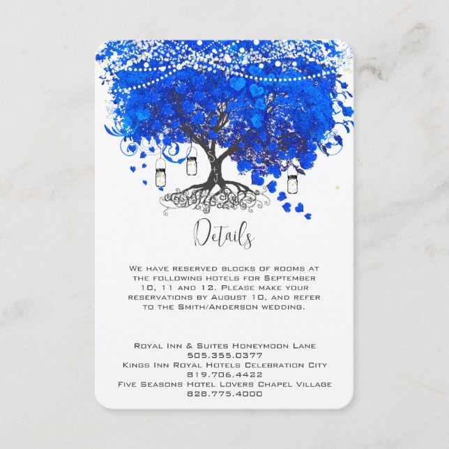 Carte D'accompagnement Cobalt Blue Heart Leaf Tree Mariage (Devant)