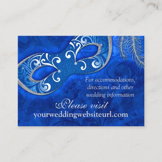 Carte D'accompagnement Cobalt Blue Silver Masquerade Ball Site Mariage (Devant)