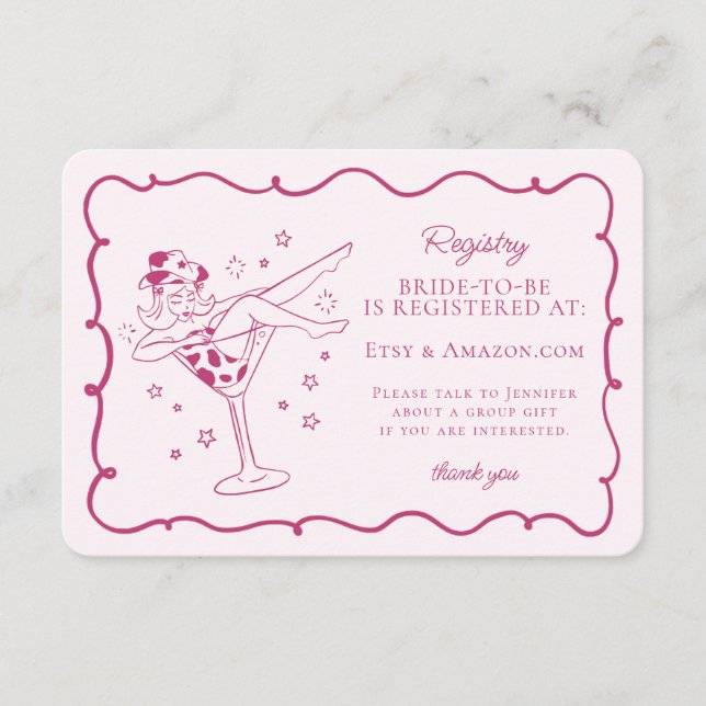 Carte D'accompagnement Cocktails roses et Cowgirls Rodeo Registry Inserti (Devant)