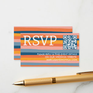 Carte D'accompagnement Code QR audacieux et rayures colorées pour RSVP ga