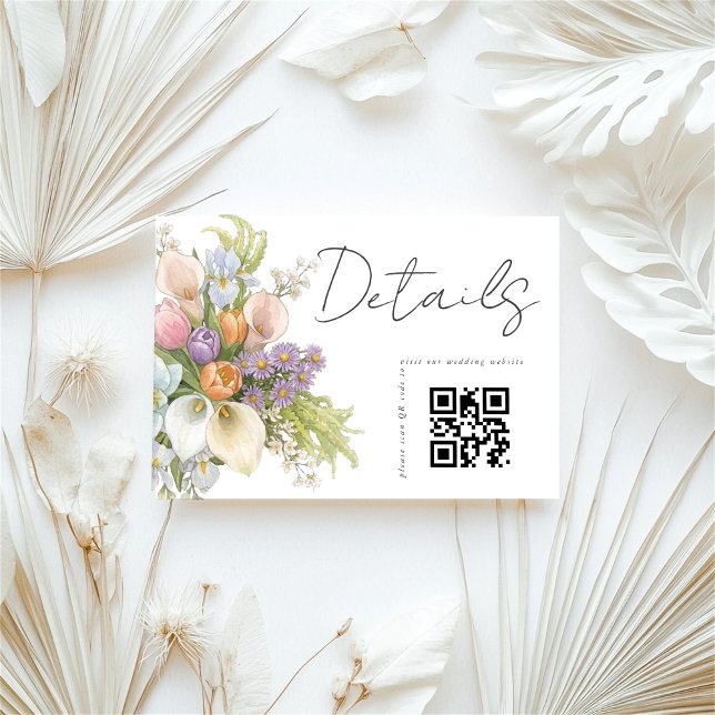 Carte D'accompagnement Code QR blanc floral Détails de mariage  (Créateur téléchargé)