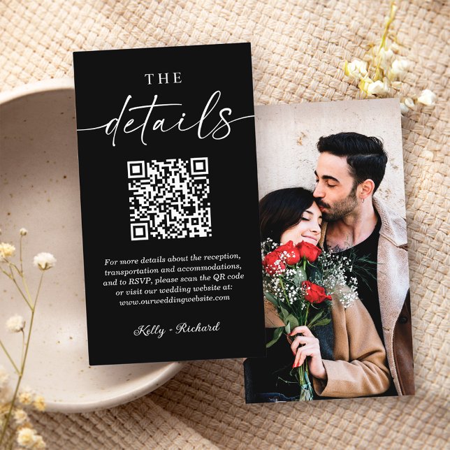 Carte D'accompagnement Code QR blanc noir classique Détails petit Mariage (Créateur téléchargé)