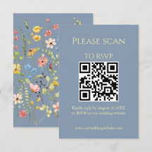 Code QR bleu Fleur sauvage simple et Mariage RSVP