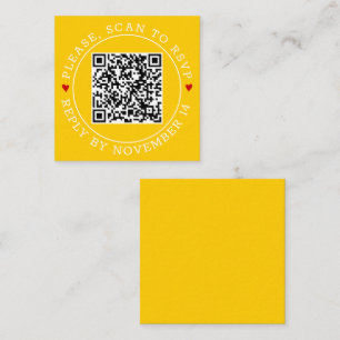 Carte D'accompagnement Code QR Bordure RSVP et coeur mariage jaune