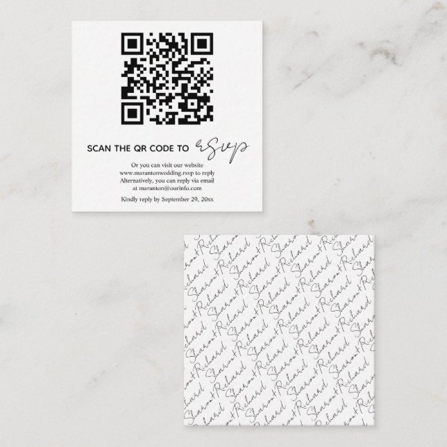 Carte D'accompagnement Code QR calligraphie noir et blanc RSVP photo (Devant / Derrière)