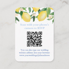 Carte D'accompagnement Code QR Citrons Bleu Et Blanc Mariage Citrus RSVP