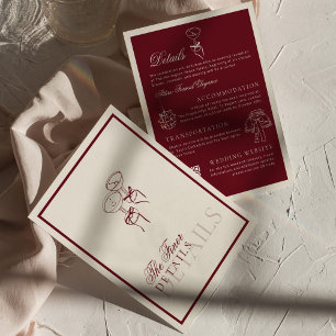 Carte D'accompagnement Code QR Classique Détails de Mariage Rouge Profond