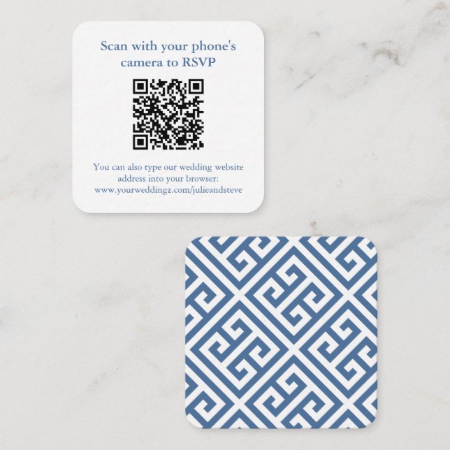 Carte D'accompagnement Code QR Clé Mariage Clé Bleu Et Blanc Marine (Devant / Derrière)