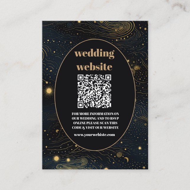Carte D'accompagnement code qr Crescent céleste Moon Mariage or (Devant)