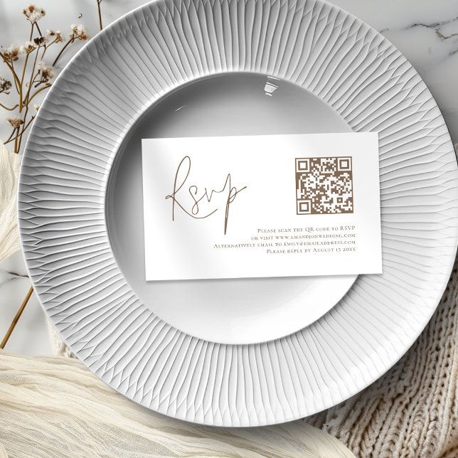 Carte D'accompagnement Code QR de code de script Brown RSVP (Créateur téléchargé)