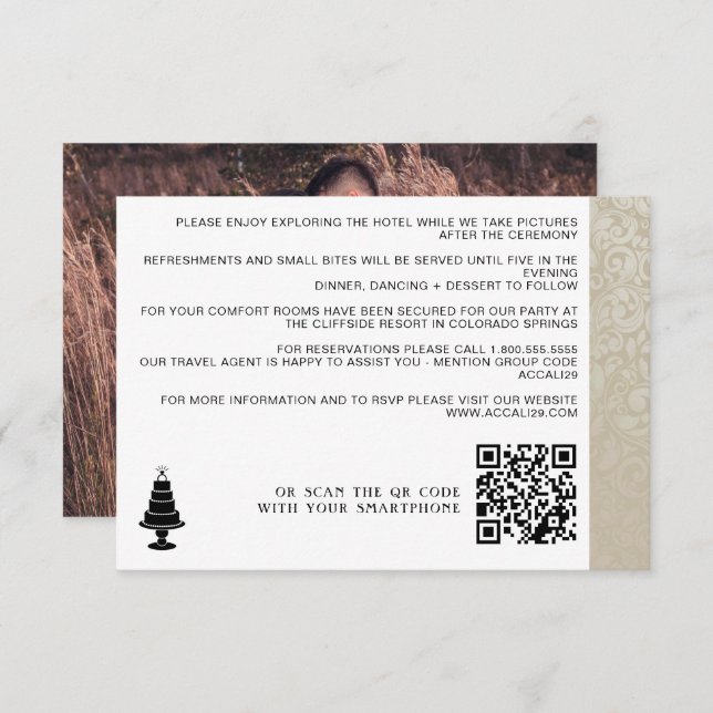 Carte D'accompagnement Code QR de gâteau de mariage (Devant / Derrière)