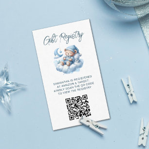 Carte D'accompagnement Code QR de la liste de naissance ourson aquarelle 
