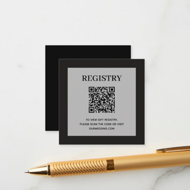Carte D'accompagnement Code QR de liste de mariage noir (Devant/Arrière en situation)