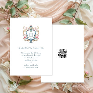 Carte D'accompagnement Code QR de mariage à armoiries florales monogrammé