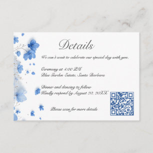 Carte D'accompagnement Code QR de mariage aux fleurs sauvages bleues Cott