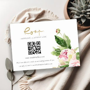 Carte D'accompagnement Code QR de mariage floral de pivoine rose blush