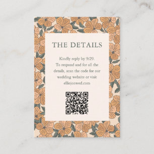 Carte D'accompagnement Code QR de mariage floral jaune boho moderne autom