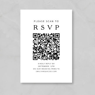 Carte D'accompagnement Code QR de mariage minimaliste noir et blanc