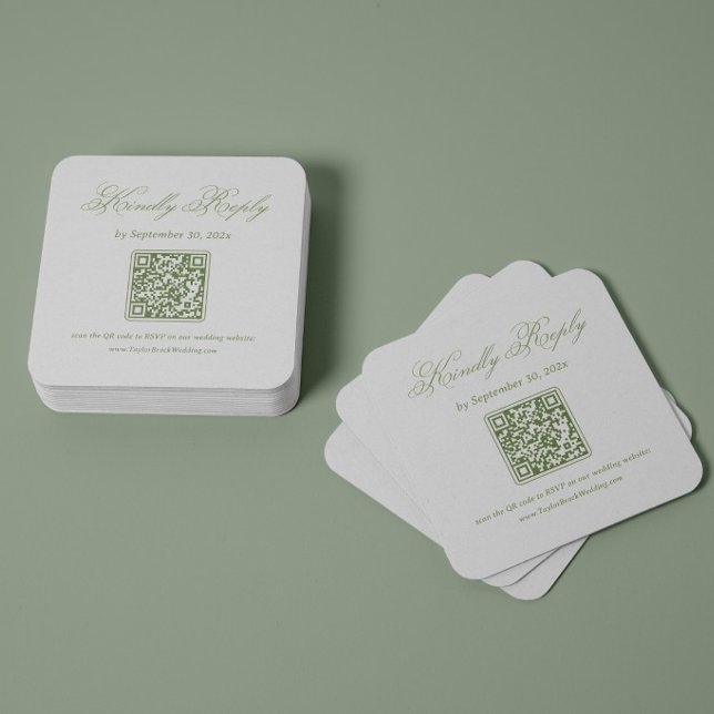 Carte D'accompagnement Code QR de réponse de mariage blanc et vert (Créateur téléchargé)