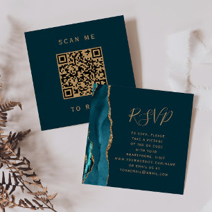 Carte D'accompagnement Code QR de réponse de mariage Budget Dark Teal Gol