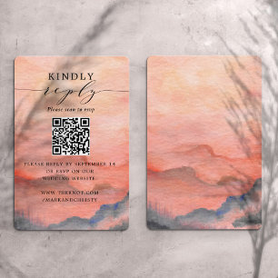 Carte D'accompagnement Code QR de réponse de mariage Coucher de soleil de