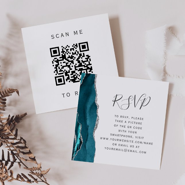 Carte D'accompagnement Code QR de réponse de mariage en Agate Argenté Sar (Créateur téléchargé)