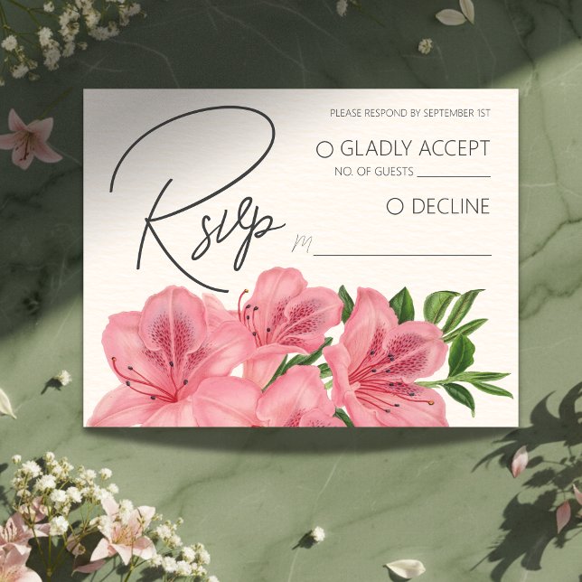 Carte D'accompagnement Code QR de réponse de mariage moderne floral Lily  (Invite guests to your big day with this Pink Lily Floral Modern Wedding RSVP QR Code Enclosure Card!)