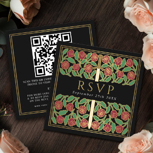 Carte D'accompagnement Code QR de réponse pour le mariage royal floral Or