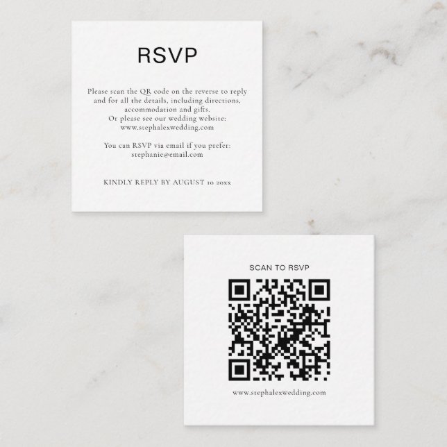 Carte D'accompagnement Code QR de réponse RSVP simple en noir et blanc (Devant / Derrière)